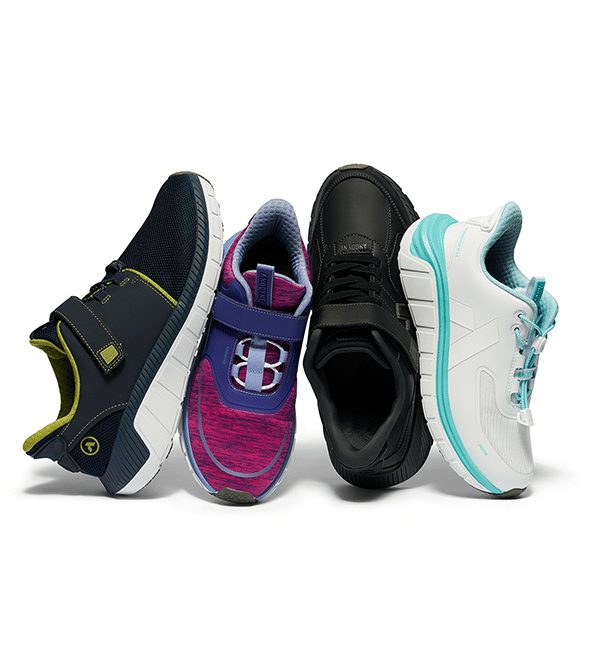 An array of orthotic shoes for athletic, walking and running men and women's footwear
